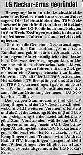 Artikel in der Nürtinger Zeitung zur Gründung der LG Neckar-Erms
